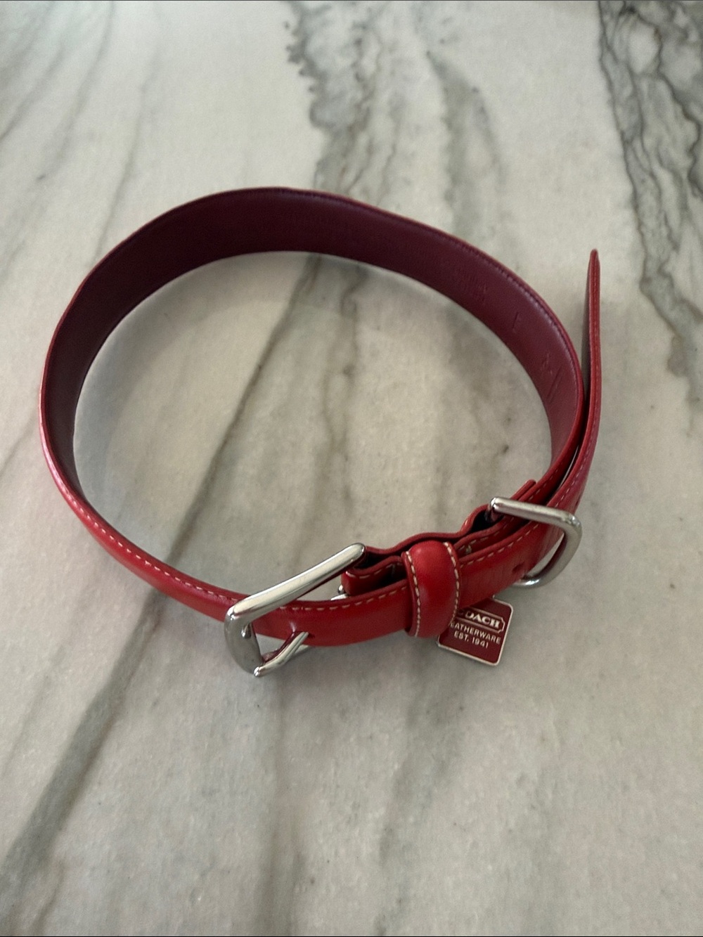 Coach Red Leather sz large dog collar Buckle and Charm